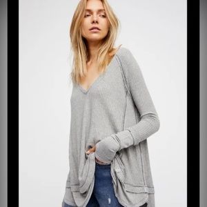 We The Free Top Laguna Thermal Long Sleeve Oversized Gray Top